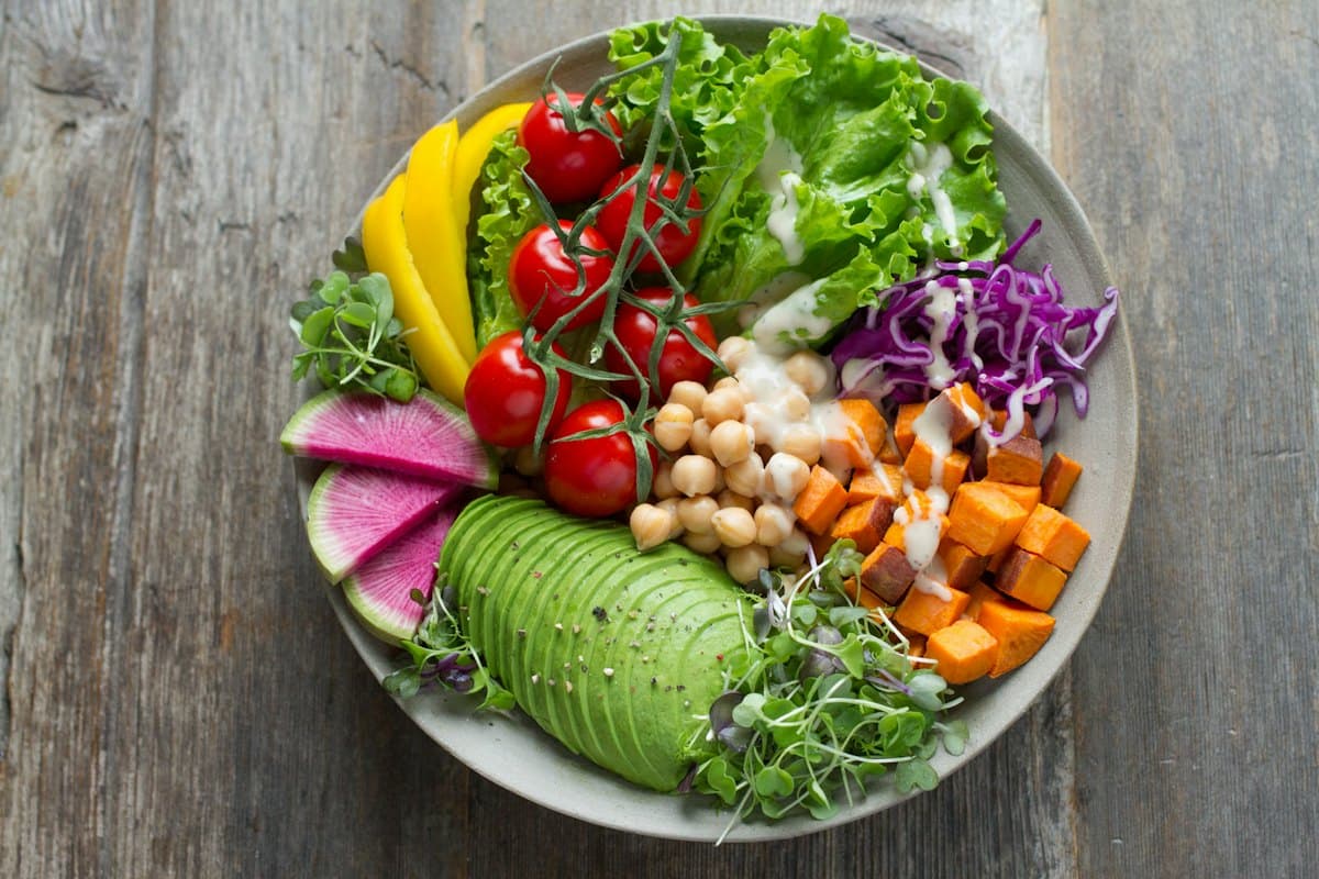 Bowl of fresh vegetables and grains